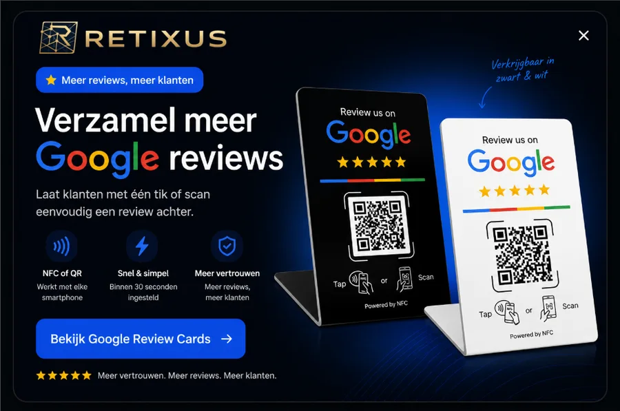 Verzamel meer Google reviews met de Google Review Cards van Retixus